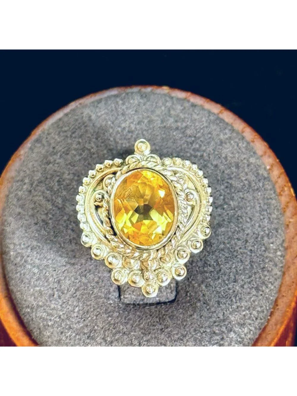 Citrine and Sterling Silver 925 Bezel Set Heart Design Ring 20mm Wide SZ 5.25